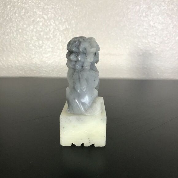 Vintage Carved Gray Grey Quartz Chinese Foo Dog Figurine Statue Decor - Picture 3 of 6